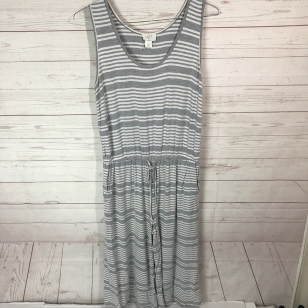 Loft | white & Grey striped romper size Medium